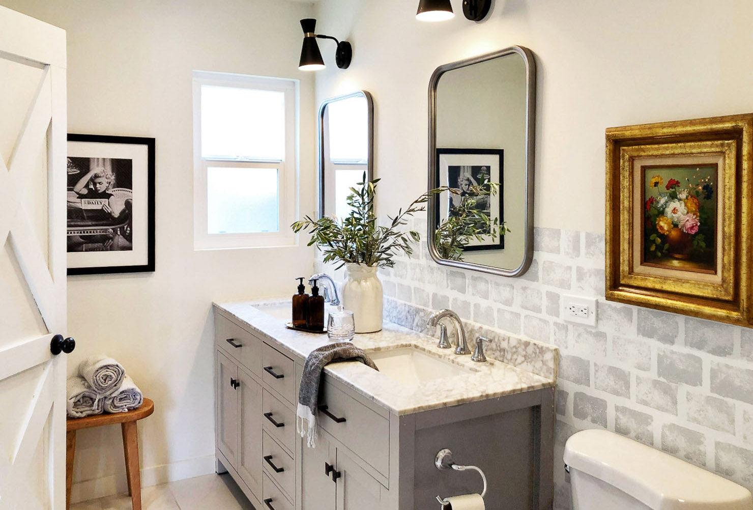 Repurposed furniture as a DIY Bathroom vanity - at home with Ashley