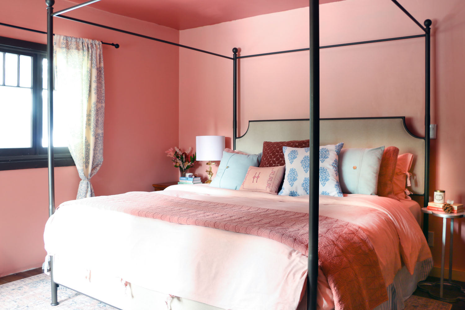 Pink Multi Tone Wallpaper on Bedroom Ceiling - Soul & Lane